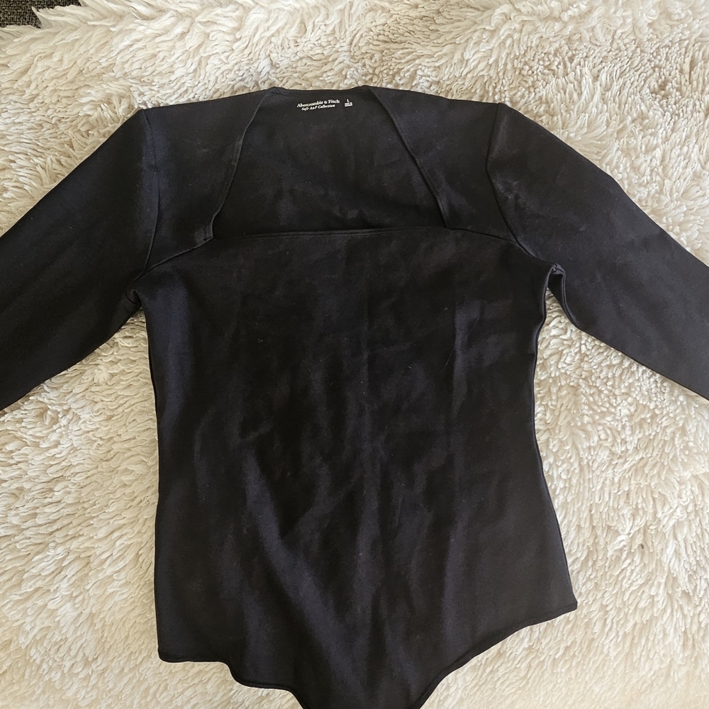 abercrombie & fitch -Long-Sleeve Ponte Squareneck Bodysuit-Black